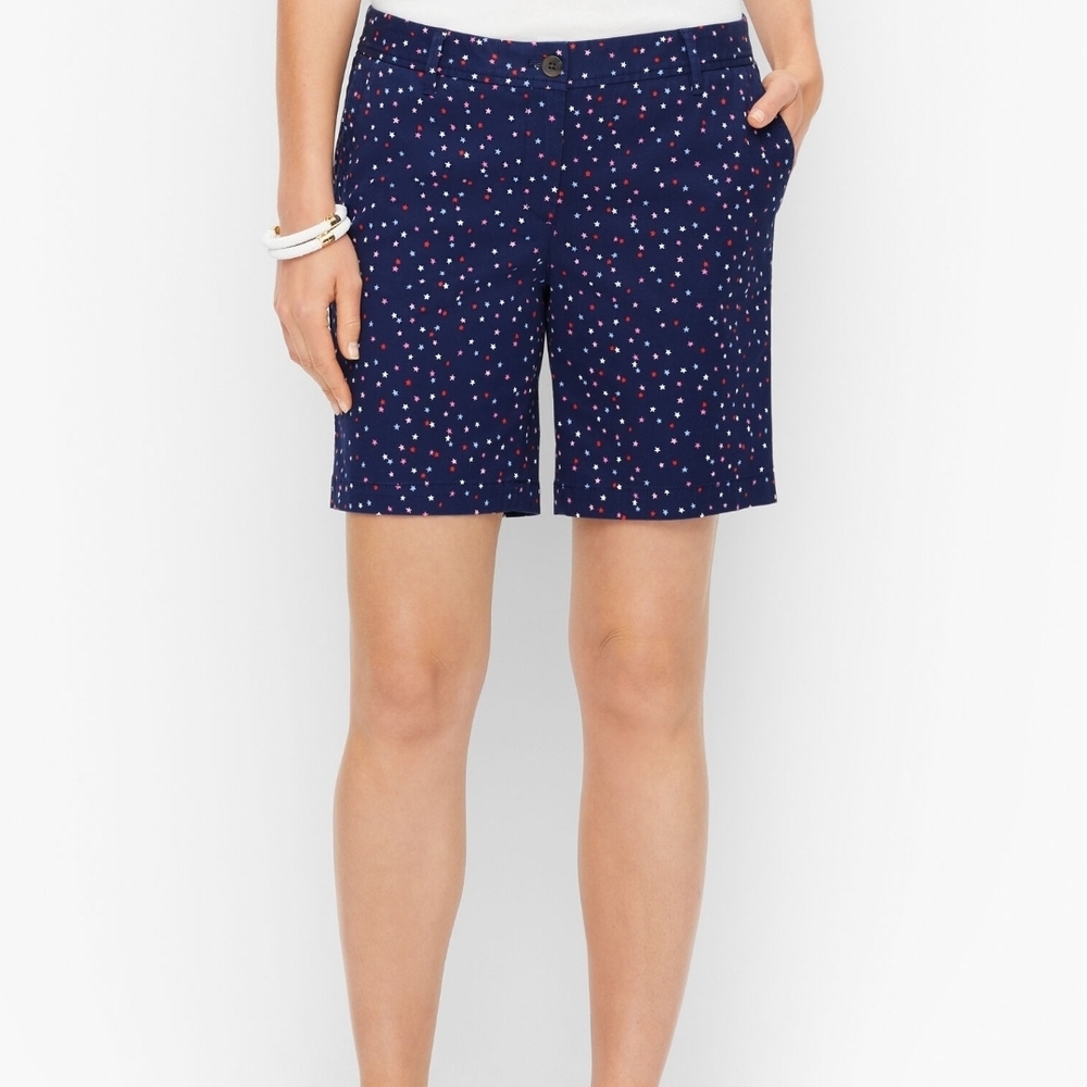 Talbots Women's Relaxed Chino Shorts Navy Mini Stars Size 14